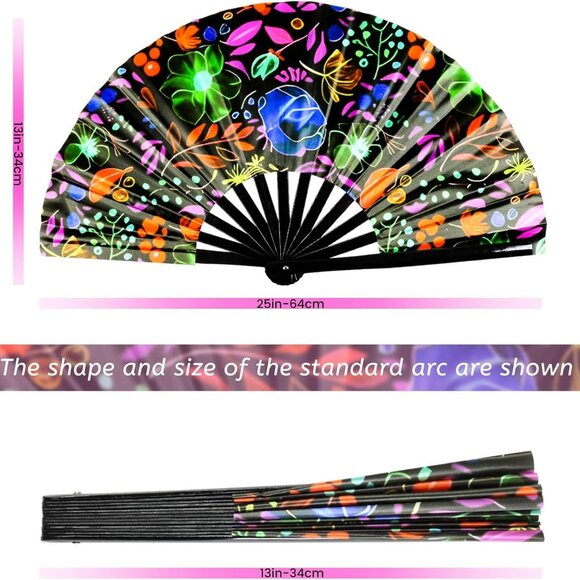 Large Folding Hand Fan, UV Glow Fan for Rave, Festival Folding Hand Fan for Wome - Picture 3 of 7